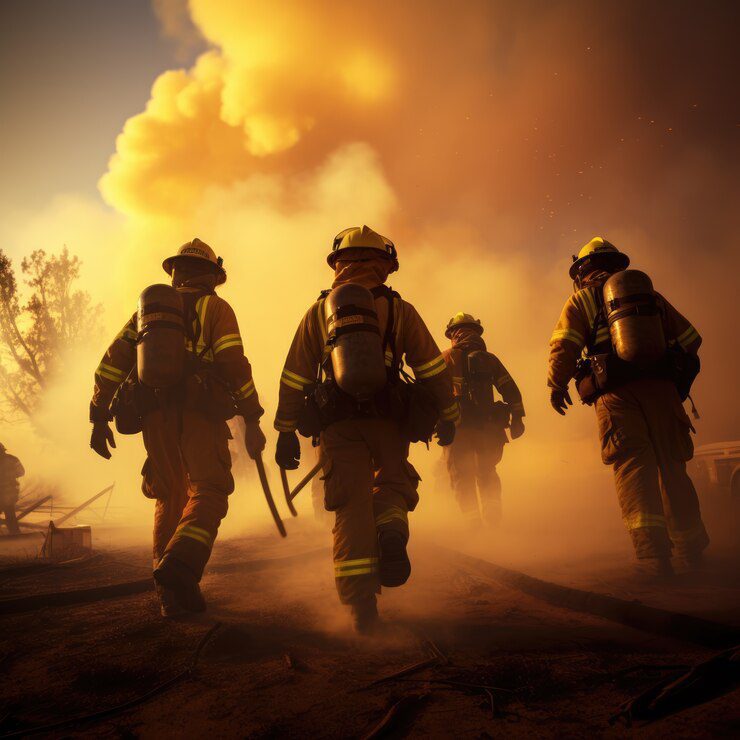 Firefighters battling flames
